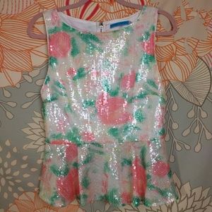 Alice + Olivia Floral Sequin Peplum Top Medium